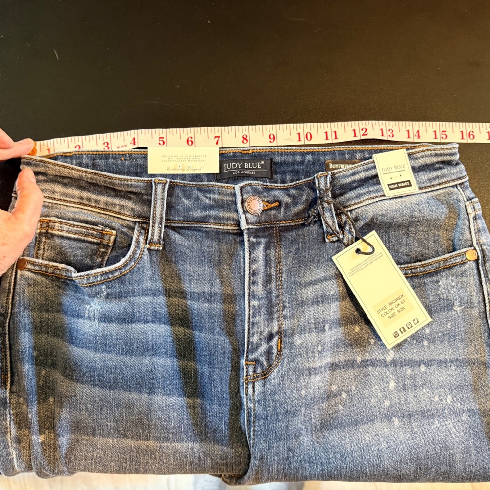 Judy Blue Boyfriend Jeans Size 9/29 Blue New High Waist Bleach Splatter JB82346 - Picture 6 of 8
